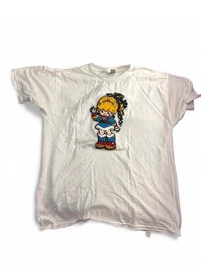 Nostalgic Rainbow Brite t-shirt with a large, vibrant chenille patch youth xl